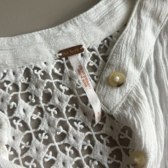 Free People White Button Up Blouse with See Through Lace Back, S - Picture 6 of 8